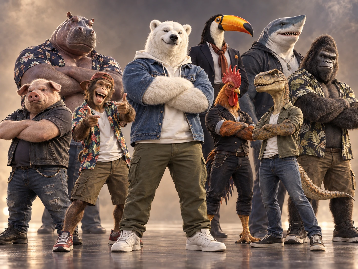 Imagen grupal del elenco de animales antropomórficos de BrandiusP.